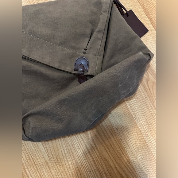 Asymmetrical Leather Cotton Canvas Brown Fold Over Crossbody Messenger Bag - Picture 9 of 16